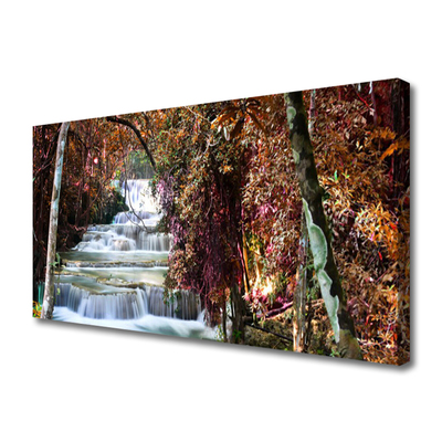 Canvas Wall art Waterfall forest nature white brown