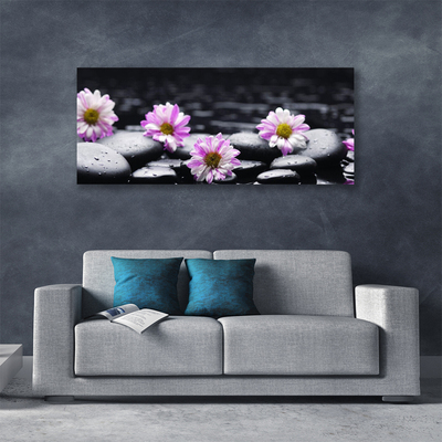 Canvas Wall art Flower stones floral pink white black