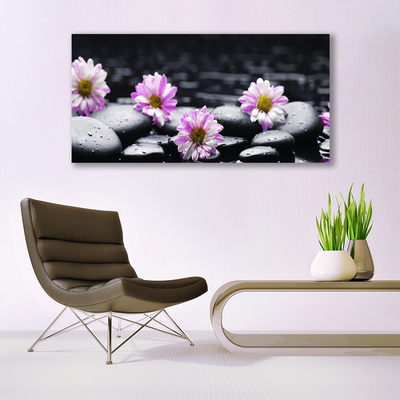 Canvas Wall art Flower stones floral pink white black