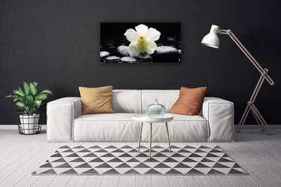 Canvas Wall art Flower stones floral white black