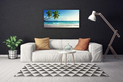 Canvas Wall art Palm trees beach sea landscape brown green grey blue
