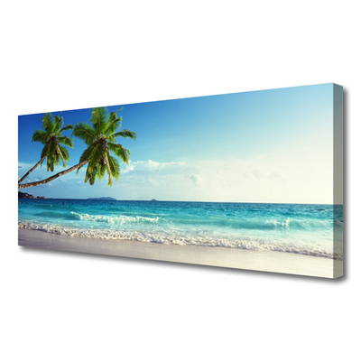 Canvas Wall art Palm trees beach sea landscape brown green grey blue