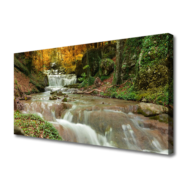 Canvas Wall art Waterfall forest nature brown green