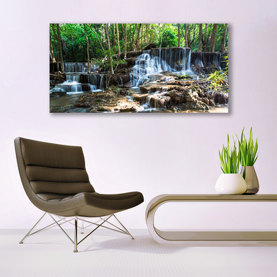 Canvas Wall art Waterfall forest nature brown green white