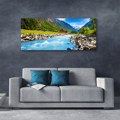 Canvas Wall art Mountains stones lake landscape green grey blue