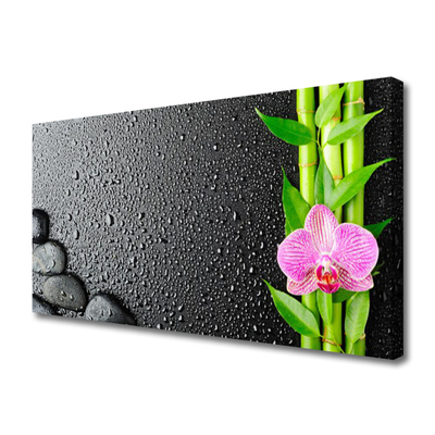 Canvas Wall art Bamboo stalk flower stones floral green pink black