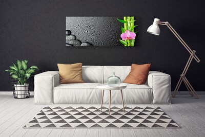 Canvas Wall art Bamboo stalk flower stones floral green pink black