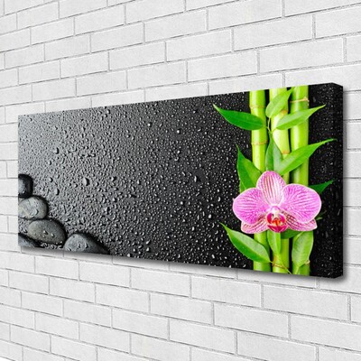 Canvas Wall art Bamboo stalk flower stones floral green pink black