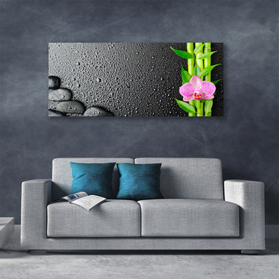 Canvas Wall art Bamboo stalk flower stones floral green pink black