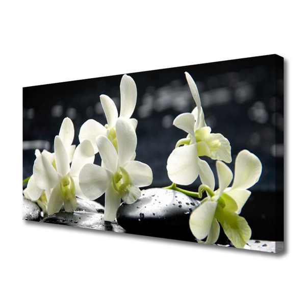 Canvas Wall art Flower stones floral white black