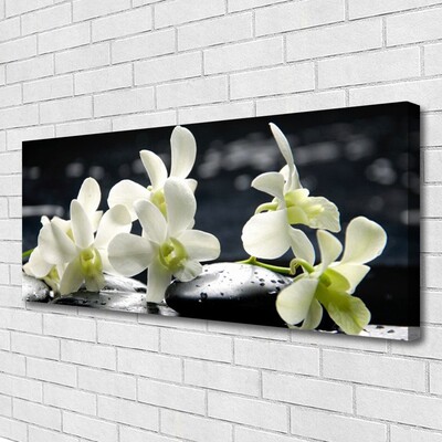 Canvas Wall art Flower stones floral white black