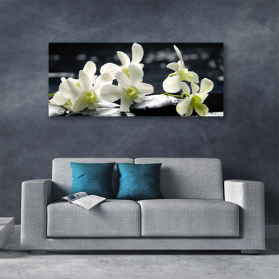 Canvas Wall art Flower stones floral white black