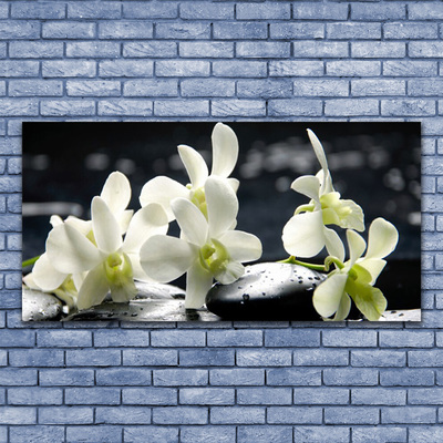 Canvas Wall art Flower stones floral white black