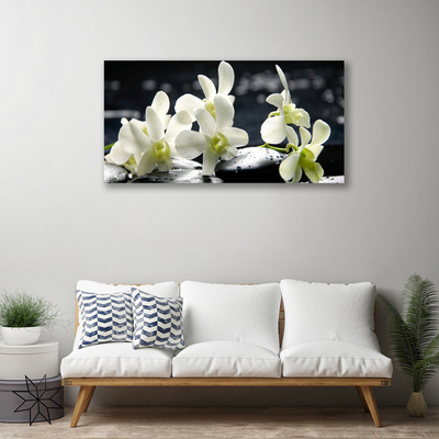 Canvas Wall art Flower stones floral white black