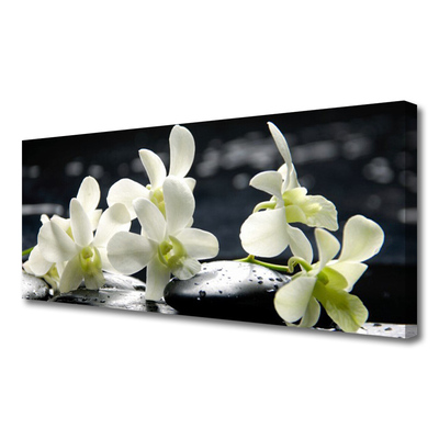 Canvas Wall art Flower stones floral white black