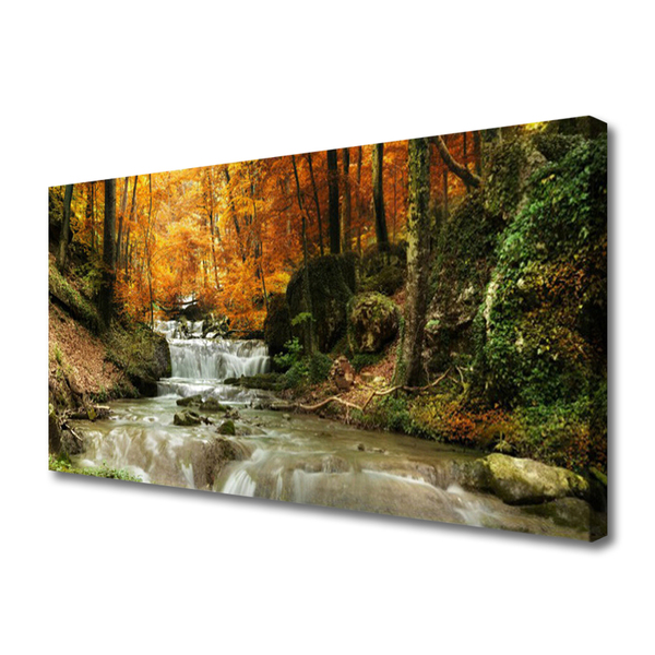 Canvas Wall art Waterfall forest nature green brown yellow