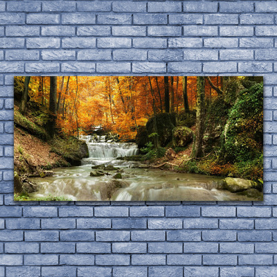 Canvas Wall art Waterfall forest nature green brown yellow