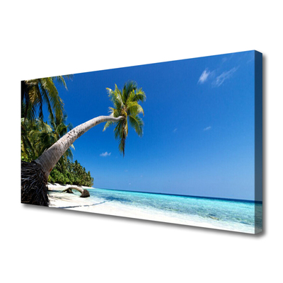 Canvas Wall art Beach palm tree sea landscape brown green blue