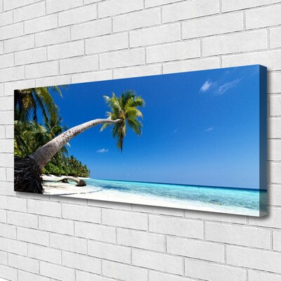 Canvas Wall art Beach palm tree sea landscape brown green blue