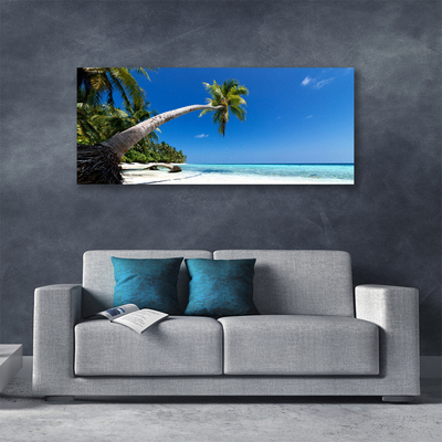 Canvas Wall art Beach palm tree sea landscape brown green blue