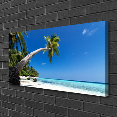 Canvas Wall art Beach palm tree sea landscape brown green blue