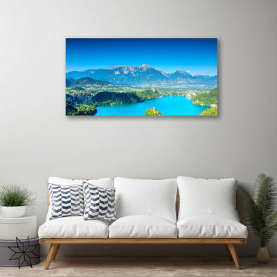 Canvas Wall art Mountain lake landscape grey blue green