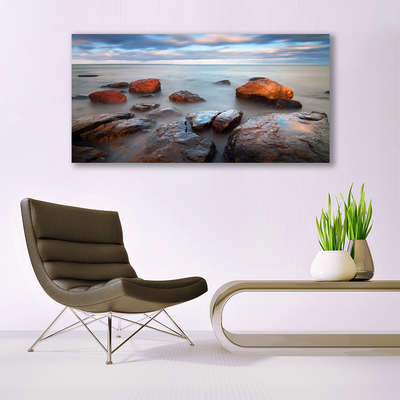 Canvas Wall art Stones sea landscape grey yellow blue