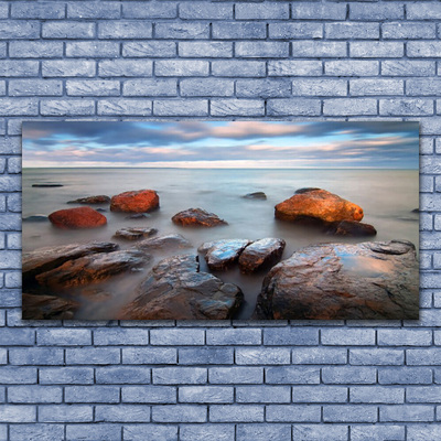 Canvas Wall art Stones sea landscape grey yellow blue