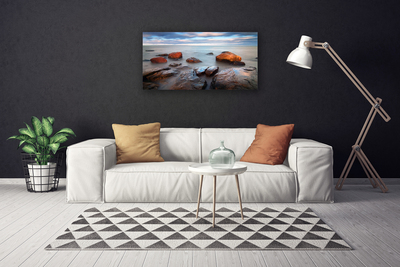 Canvas Wall art Stones sea landscape grey yellow blue