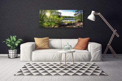 Canvas Wall art Forest lake nature brown green