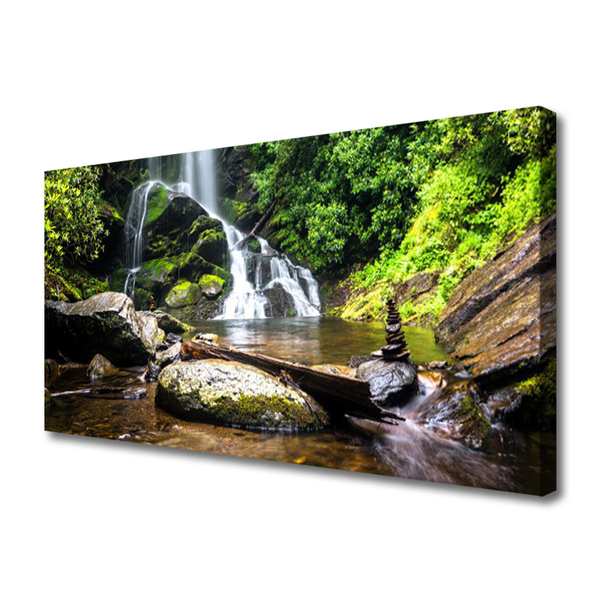 Canvas Wall art Waterfall stones forest nature brown green white