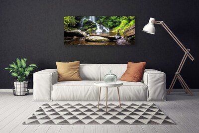 Canvas Wall art Waterfall stones forest nature brown green white