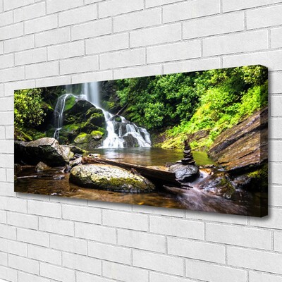 Canvas Wall art Waterfall stones forest nature brown green white