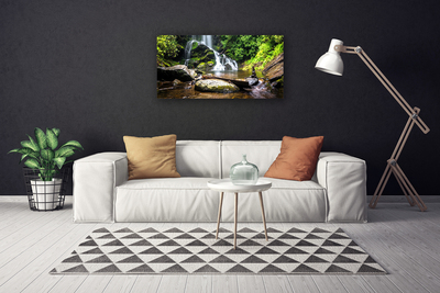 Canvas Wall art Waterfall stones forest nature brown green white