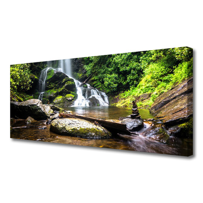 Canvas Wall art Waterfall stones forest nature brown green white