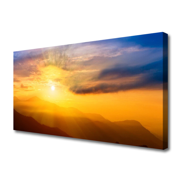 Canvas Wall art Mountain sun landscape brown yellow blue