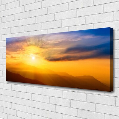 Canvas Wall art Mountain sun landscape brown yellow blue