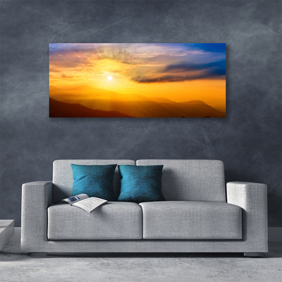 Canvas Wall art Mountain sun landscape brown yellow blue