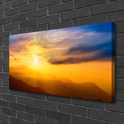 Canvas Wall art Mountain sun landscape brown yellow blue