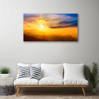 Canvas Wall art Mountain sun landscape brown yellow blue