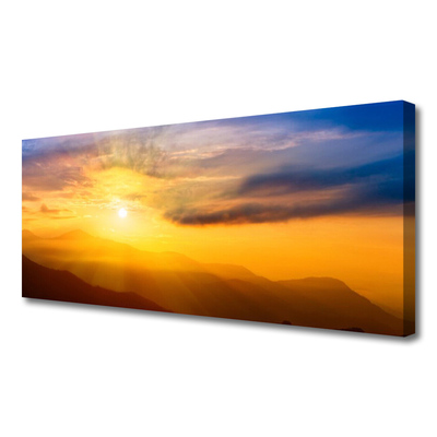 Canvas Wall art Mountain sun landscape brown yellow blue