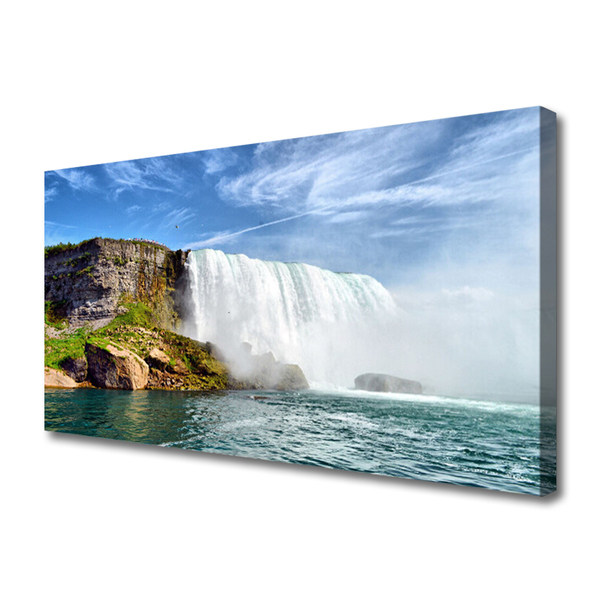 Canvas Wall art Waterfall sea nature white blue