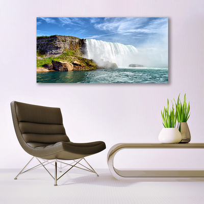 Canvas Wall art Waterfall sea nature white blue