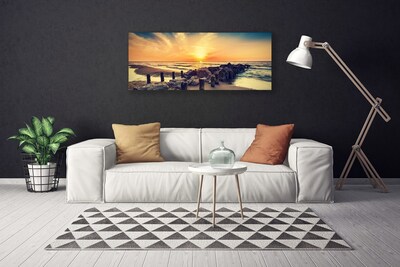 Canvas Wall art Beach stones sea landscape brown yellow grey