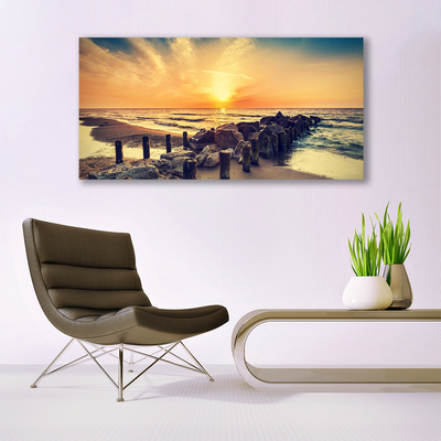 Canvas Wall art Beach stones sea landscape brown yellow grey