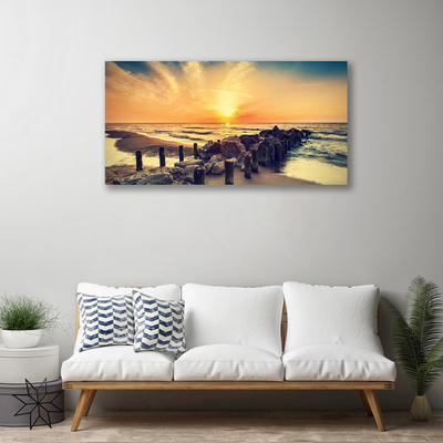 Canvas Wall art Beach stones sea landscape brown yellow grey