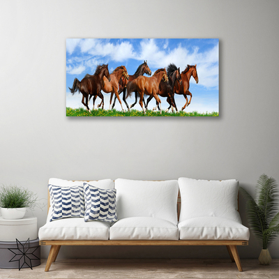 Canvas Wall art Horses animals brown white
