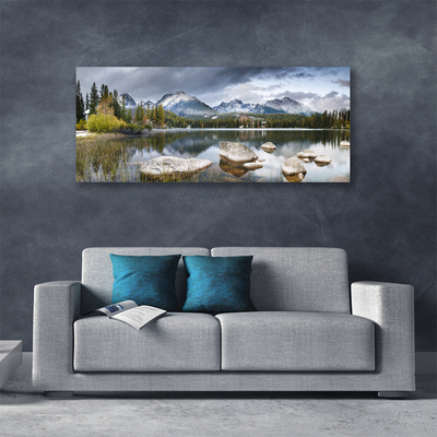 Canvas Wall art Mountain forest lake landscape grey brown green