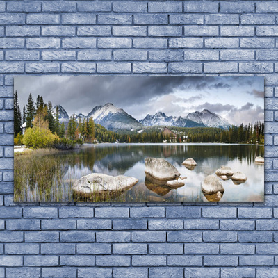 Canvas Wall art Mountain forest lake landscape grey brown green