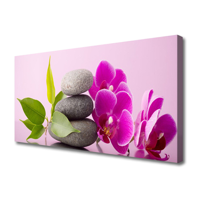 Canvas Wall art Flower stones leaves floral pink grey green